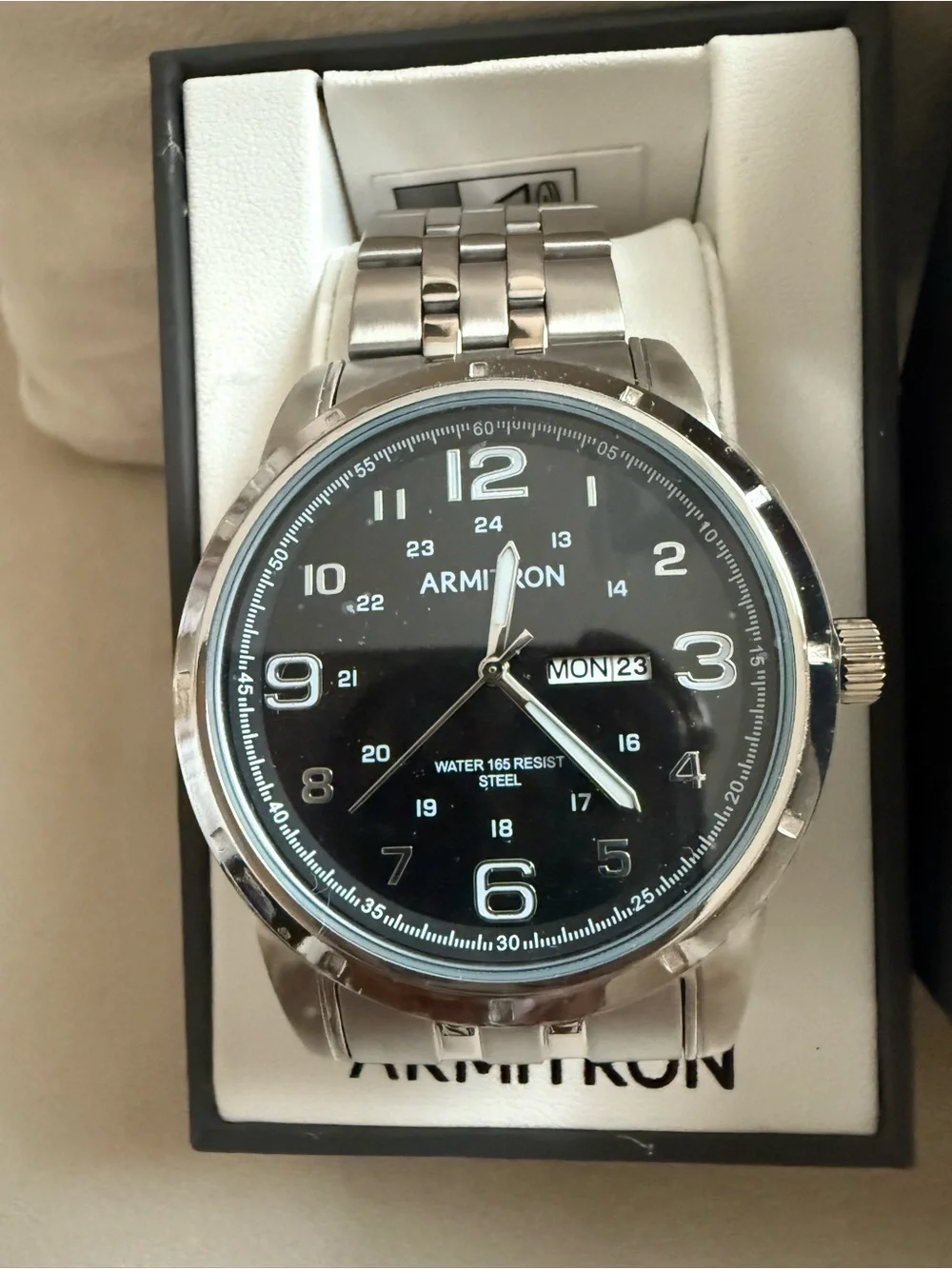 Armitron Men's Silver Stainless Steel Analog Watch with Black Dial